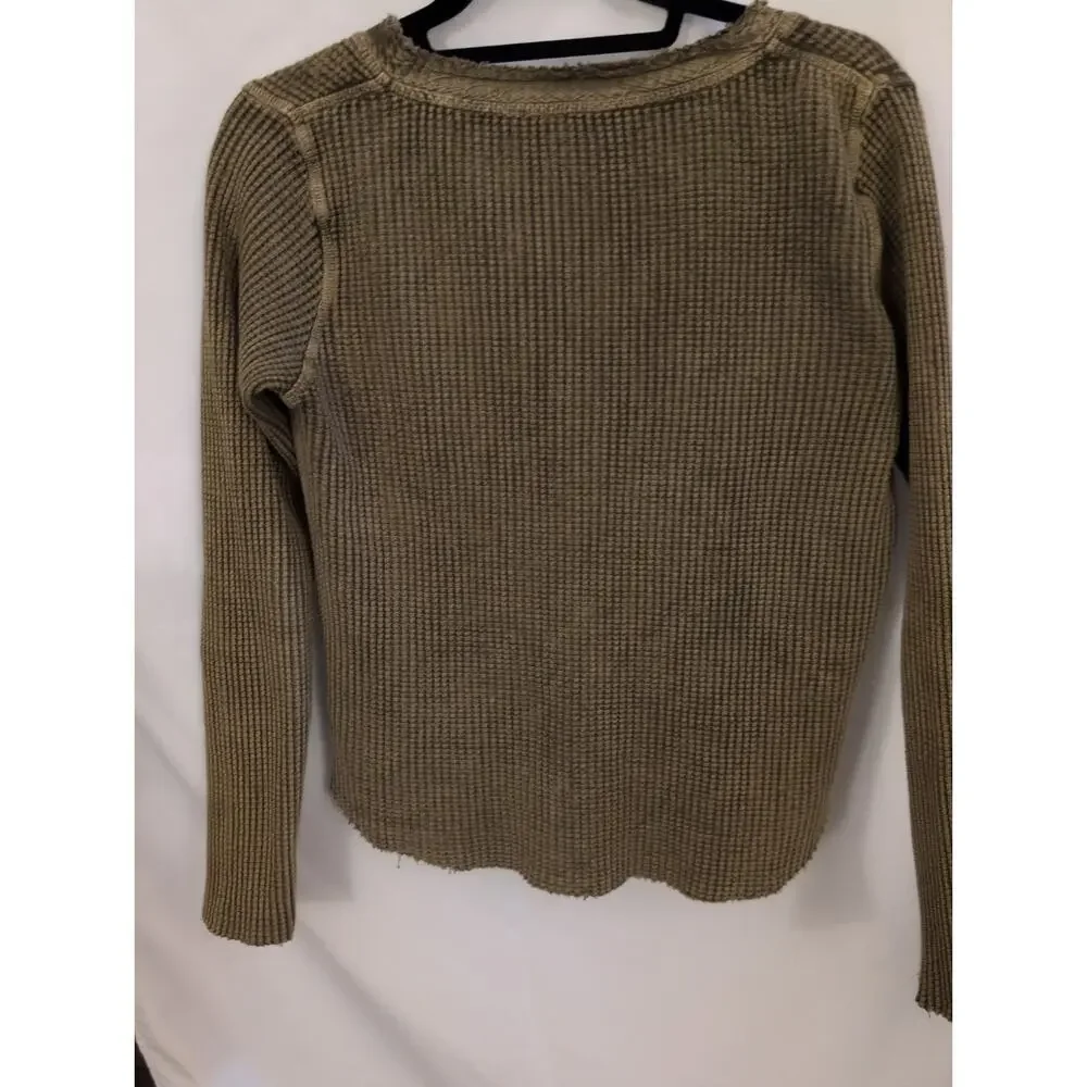 Free People FP One Colt Thermal Waffle Knit Distressed Henley Top Size Small